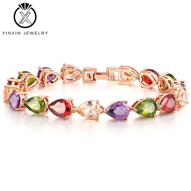 YiXin Jewelry Classic Pop Water Drop Bracelet Colorful Zircon Bracelet Women Bridal Wedding Jewelry