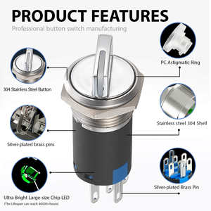 GQ16-XD 16mm Işıklı Metal Seçici Anahtar 1NO1NC İki Pozisyonlu 2NO2NC Üç Pozisyonlu Paslanmaz Çelik Pirinç Döner Anahtar - Product Image 2