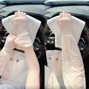 <b>Lace</b> Sun Protection Sleeves Women Ice Silk Breathable Upf 50 Summer Car Friendly Pink Beige <b>White</b> Gray - Product Image 4