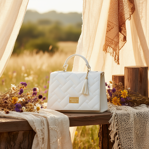 Bolso Bandolera de Cuero Blanco Espectacular Fana con Borlas de Rejilla de Diamantes, Asa Única, Estilo Vintage para Dama, Uso Diario de Verano - Product Image 2