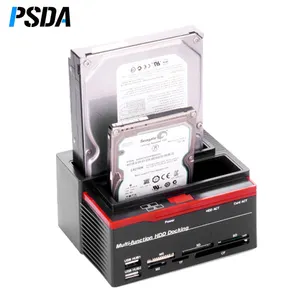 Base para cartões psda 2.5/3.5 "sata ide hdd, estação de encaixe clone hdd usb 2 portas usb 2.0/tipo c hub ms/m2/xd/cf/sd/tf leitor de cartões