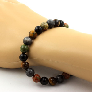 Bracelet en Labradorite + Œil de tigre + Unakite + Agate noire, perles de 8 mm. - Product Image 3