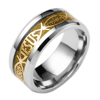 FancyDay Jésus Mode Bijoux Anneaux Bijoux Religieux Pâques De Noël En Acier Inoxydable Plaqué Or Lettres Anneau pour Hommes