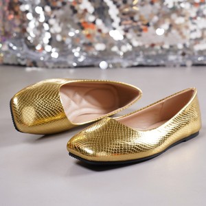Bailarinas de Piel con Parches, Suela de Goma, Punta Cuadrada, Forro de Tela Transpirable de PU Dorado, Estilo Slip-on para Verano - Product Image 5