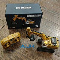 AiJH Mini 1:64 Camion Excavateur RC avec Remorque Benne Basculante, Chariot Élévateur Télécommandé en Métal, Excavatrice Électrique, Jouets Camions RC