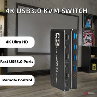 Conmutador KVM 2 en 1 de Metal USB3.0 Hardrock, 4K60HZ, Control Remoto Infrarrojo, Versión Mejorada, Salida de Audio/Video HD, Logotipo Personalizado