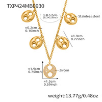 Ensemble de bijoux collier et bracelet en acier inoxydable avec fermoir nez de cochon et pendentif zircon - Cadeau tendance pour femme pour les soirées