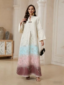 Vestido Abaya Islámico de Lujo para <span class=keywords><strong>Mujer</strong></span>, con Bordado Floral, Cuello en V, Modesto, para Boda Musulmana, Eid, en Tela Jacquard de Poliéster Transpirable - Product Image 3