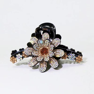 Pinza para el pelo de 2 capas para mujer, adornos para el pelo de flores con diamantes de imitación ostentosos, pinzas para el pelo, coleta para La Cabeza trasera - Product Image 6