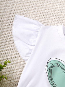 T-shirt à manches courtes et à volants peignés pour <span class=keywords><strong>fille</strong></span>, pantalon, ensemble 2 pièces avec <span class=keywords><strong>ceinture</strong></span> et nœud, ensemble décontracté de vêtements pour enfants - Product Image 5