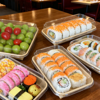 Plateau à sushi en papier kraft recyclé de luxe avec impression offset, résistant à l'huile, recyclable, jetable, boîte en papier de qualité alimentaire