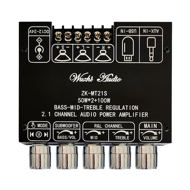 ZK-MT21S 2X50w+100W 2.1 Channel Subwoofer Digital Power Amplifier Board AUX 12V 24V Audio Stereo 5.1 Bass