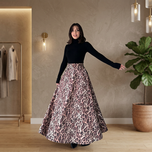 DEFILE กระโปรงทรงเอเอวสูงลายเสือดาว-สีดำ - Product Image 2