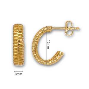 Pendientes de aro de oro auténtico de 14K con diseño texturizado elegante único para mujer, ropa informal y formal - Product Image 4