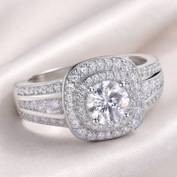 Bague en Moissanite Ronde Taille Brillant avec Halo et Épaules Pavées, Bande Fendue, Bijoux de Mode pour Femme, Collection Cadeau en Gros