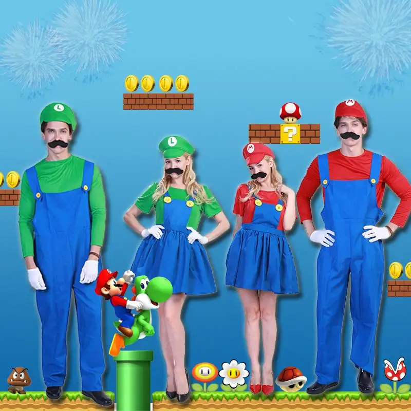 2024 Dành Cho Người Lớn Người Đàn Ông Phụ Nữ Trẻ Em Super Mario Trang Phục Trang Phục Trang Phục Jumpsuit Trang Phục Với Hat