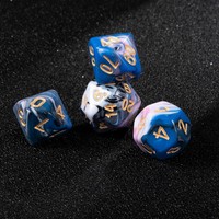 Ensemble de dés polyédriques marbrés DND Casino de 7 pièces en acrylique gravé au laser personnalisé, bleu rose tourbillonnant, 16 mm, avec numéros dorés