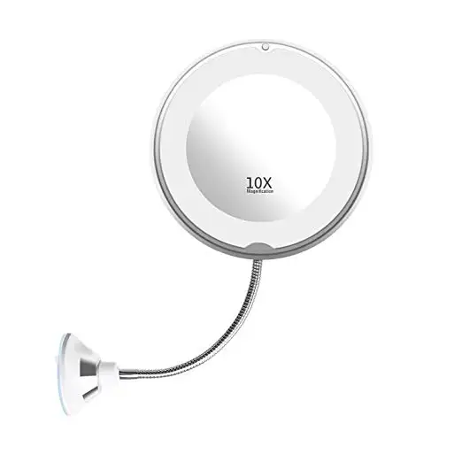 LED Lighted 10x magnifying wall mounted makeup mirror with360 degree swivel for home bathroom vanity