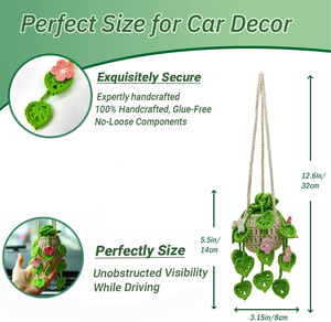 Handmade Crochet Car Hanging Plant Crochet Hanging <strong>Flower</strong> Plant <strong>Basket</strong> <strong>for</strong> Car Decor Rear View Mirror Accessories Charm Gifts - Product Image 2