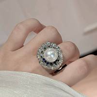 Bague de luxe plaquée platine avec émeraude, saphir et perle dégradée, perle d'eau douce blanche Edison véritable de 10 mm, réglable pour femme