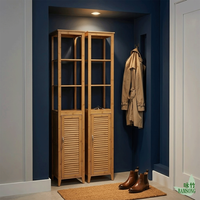 Armoire de rangement haute en bambou naturel pour salle de bain, 3 étagères ouvertes, porte simple à persiennes, autoportante, étroite, organisateur latéral pour buanderie et toilettes