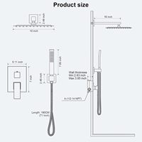 Ensemble de douche pluie moderne en laiton avec mitigeur monocommande en cuivre encastré, fixation murale, noir carré, vente directe usine