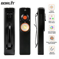 Lampe torche LED de poche UV 365nm 1100LM à faisceau vert, lumières latérales RGB, magnétique, rechargeable, mini, plate, porte-clés - Prix usine