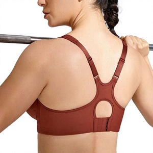 Soutien-gorge de sport pour femme à maintien élevé, rouge, bretelles réglables, coussinets amovibles, maille respirante, logo frontal, pour yoga et entraînement - Product Image 3