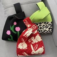 Sacs fourre-tout tricotés décontractés pour femmes avec nœud au poignet, personnalisables avec logo imprimé, en polyester recyclé, sacs de shopping mignons en tricot, vente en gros