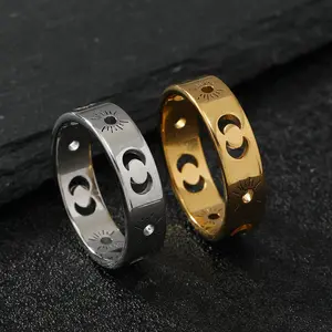 Couple Jewelry Sun And Moon Ring Hollow Stainless Steel Rings Couple Ring