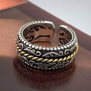 Anillo Vintage con Patrón Arabesco Étnico, Color Plateado, Ajustable para Hombre, Joyería Masculina de Estilo Chino Creativo - Product Image 3