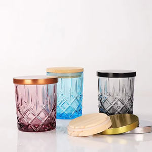 Venta al por mayor 10 oz 300ml lujo <span class=keywords><strong>Geo</strong></span> redondo portavelas de vidrio con tapa 550ml oro rosa tarros vacíos para la fabricación de velas con tapa de Bambú - Product Image 2