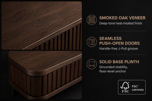 <span class=keywords><strong>Mobile</strong></span> TV Scanalato in Rovere Affumicato Stile Japandi, Fornitore OEM di Mobili per Soggiorno Personalizzati, Basso MOQ - Product Image 3