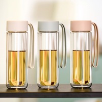 Bouteille d'eau en verre incassable à double paroi de haute qualité, bouteille d'eau en verre de qualité supérieure à haute teneur en borosilicate
