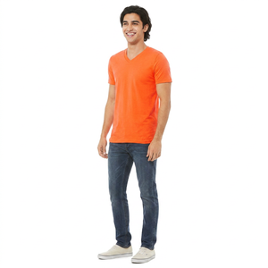 T-shirt pour homme 100% coton à manches courtes et col en V profond, respirant, coupe classique, 220g, tailles S-2XL, FILS PLUS FIN - Product Image 1