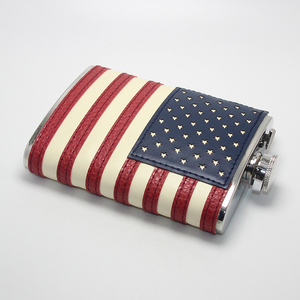 Gourde à whisky portable en acier inoxydable avec drapeau américain, 6/7/8 oz, en cuir et métal, pour voyage, personnalisable - Product Image 6