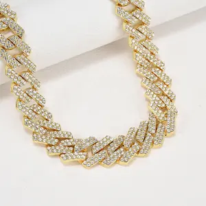 Classic Hip Hop Jewelry 20mm Gold Plated Bling Bling 2 Rows CZ 24 Inch Iced Out Prong Cuban Link Chain Necklace For Men Women