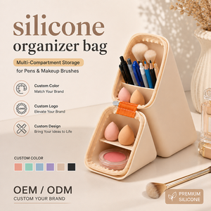 Silicone Pencil Case & <b>Makeup</b> <b>Brush</b> Bag 2 in 1 Stand Pen <b>Holder</b> Multi Purpose Storage Pouch for Stationery Cosmetic Tools Travel - Product Image 1