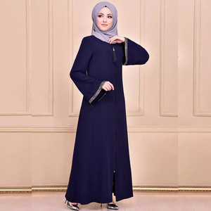 Vêtements islamiques pour filles en gros, robe élégante à fermeture éclair, longueur au sol, manches longues, col rond, argent, robe musulmane pour femmes, <span class=keywords><strong>abaya</strong></span> - Product Image 3
