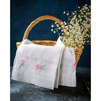 Lot de torchons de cuisine Cristinabologna 100 % coton et lin, broderie carrée rose en relief, microfibre douce, en stock, 0g