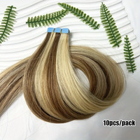 Extensions de cheveux humains Remy lisses à bandes adhésives en PU, 150g, plusieurs couleurs, 10 pièces/paquet, 12-24 pouces, pour usage en salon