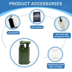 Filtre à eau à pression manuelle avec couteau à boussole et silex pour le <span class=keywords><strong>camping</strong></span>, la randonnée, la survie en cas d'urgence, équipement de plein air - Product Image 4