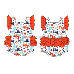 Barboteuse à bulles et à volants pour petites filles, barboteuse personnalisée imprimée du 4 juillet pour tout-petits, nouvel arrivage de boutique