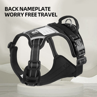 Harnais Réfléchissant Réglable pour Chien en Oxford Anti-Traction pour Grands Chiens Noirs avec Libération Rapide et Porte-Cartes