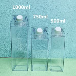 Custom Logo 500Ml 750Ml 1000Ml Drinkware <b>Clear</b> Milk Box <b>Bottle</b> Reusable Transparent Acrylic Milk Carton <b>Water</b> <b>Bottle</b> - Product Image 4