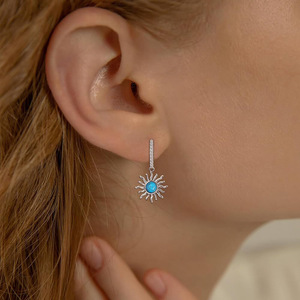 Boucles d'oreilles pendantes en argent tibétain avec pierre turquoise sertie clos, bijoux de fête bohèmes pour femmes, boucles d'oreilles tendance - Product Image 6