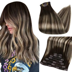 Extensiones de <span class=keywords><strong>Cabello</strong></span> Humano con Clip, Color Chocolate Marrón <span class=keywords><strong>Balayage</strong></span>, Invisibles, Onduladas, Largas, para Mujer, Cobertura Completa - Product Image 2