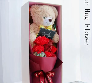 Ours en peluche floral avec fleurs artificielles pour mariage, bouquet de roses en savon, cadeau pour la Saint-Valentin et la Fête des Mères, ours fleuri avec boîte cadeau - Product Image 4