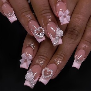 <span class=keywords><strong>Uñas</strong></span> Postizas Acrílicas Francesas de Lujo, 24 Piezas, Hechas a Mano, Material ABS de Buena Calidad, Empaque Personalizado para una Aplicación Duradera - Product Image 6