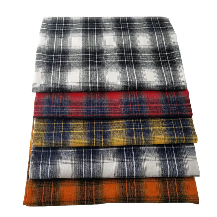 Shadow Plaid Flanell hemd Stoff Polyester Baumwoll mischung gewebt Sand gebürstet Tartan Stoff